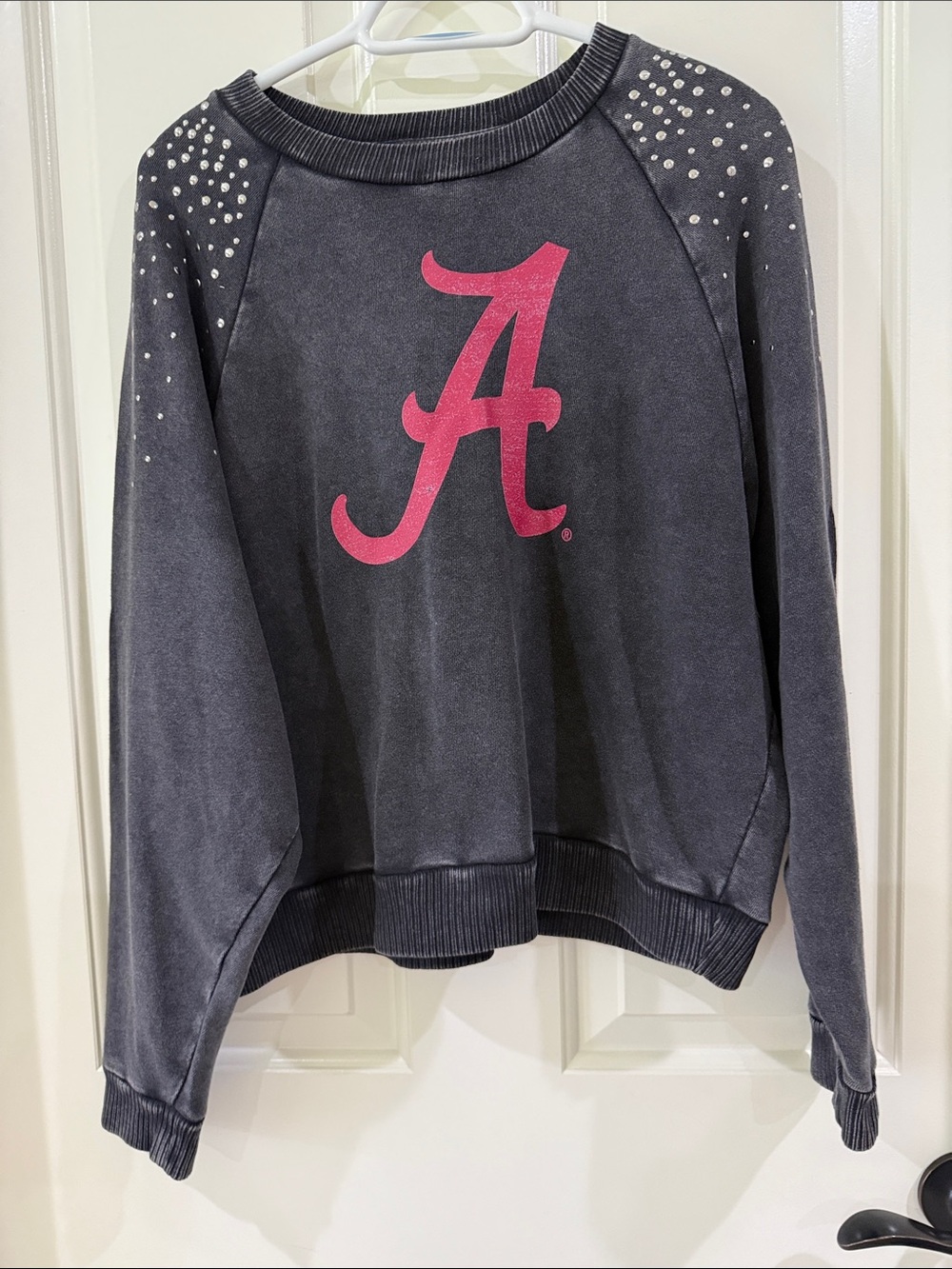 University of Alabama Washed Black Crewneck Sweatshirt with Studded Shoulders